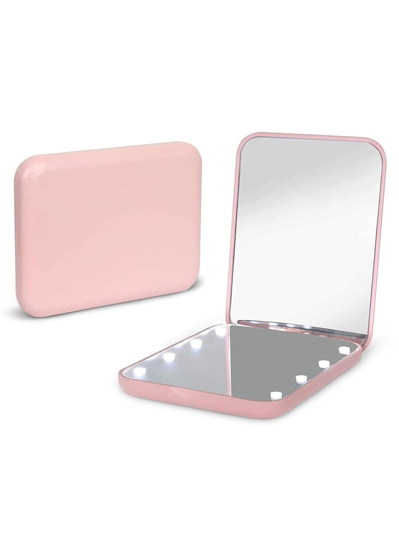 Kintion Pocket Mirror, 1X/3X Magnification LED Compact Travel Makeup Mirror with Light for Purse, 2-Sided, Portable, Folding, Handheld, Small Lighted Mirror for Gift, Pink