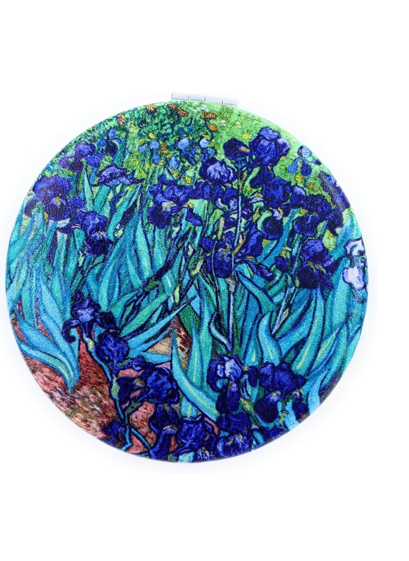 Pocket Mirror for Women Small Travel Mirror Magnifying Van Gogh Irises Flower Purse Mirror Compact Unique Gift for Artistic Mom