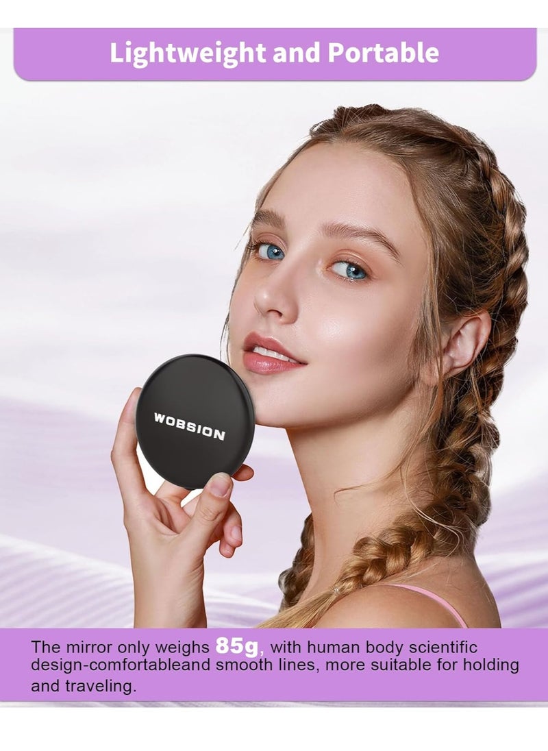 wobsion Travel Compact Mirror,Portable 1x/10x LED Makeup Mirror with Magnification,Handheld 2-Sided Pocket Mirror, 3.5in Small Mirror for Purse,Handbag,Gift,Black