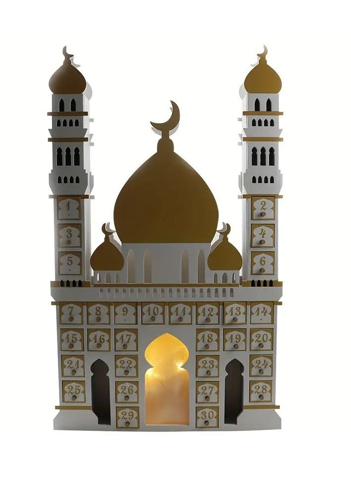 1pc Wooden Eid Festival Castle Decoration - Vibrant LED Light Display, Functional Calendar, Spacious Cabinet, Beautiful Desktop Decoration, Exciting Countdown Feature - Perfect for Home Decor, Celebrate Ramadan with Style, Unique Window Decoration