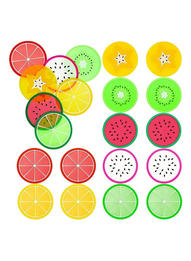 21 Pcs Fruit Coasters   Non-Slip Coasters Insulated Color Coasters Funny Sliced Silicone Coasters for Drinks Prevent Furniture and Tabletops