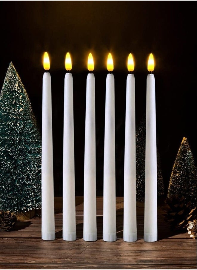 LED Taper Candles with Remote, 6 Pcs 28cm Long LED Flameless Flickering Window Candles Battery Operated White Candle for for Home, Restaurant, Wedding