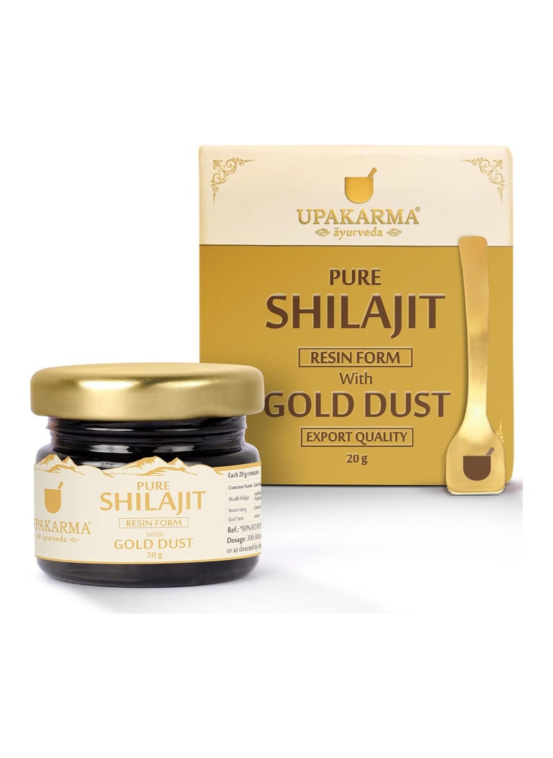 UPAKARMA Premium Ayurvedic Pure and Natural Shilajit Gold Resin with Pure Gold Dust Helps Boost Immunity, Energy, Strength, Stamina, and Overall Health - 20 Grams Shilajeet - Pack of 1