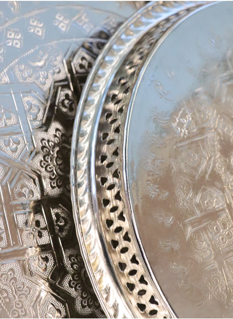 Moroccan Silver Brass Serving Trays, Traditional Design, Set of 4