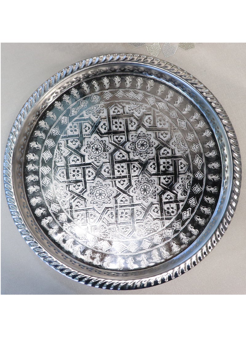 Moroccan Silver Brass Serving Trays, Traditional Design, Set of 4