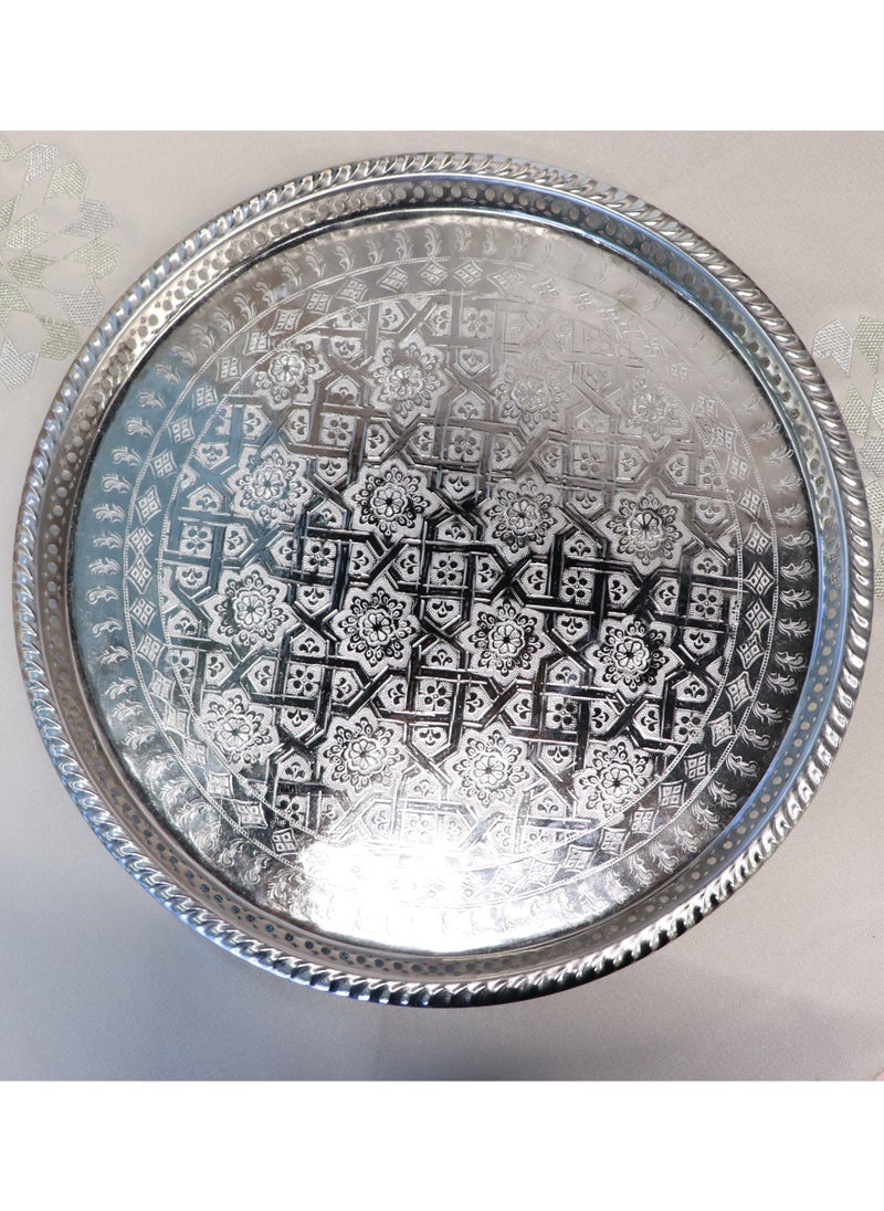 Moroccan Silver Brass Serving Trays, Traditional Design, Set of 4