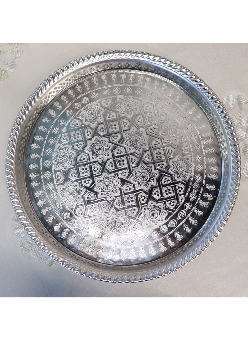 Moroccan Silver Brass Serving Trays, Traditional Design, Set of 4