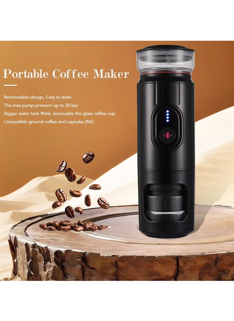 USB Portable Espresso Coffee Machine – Rechargeable Travel Coffee Maker with Hot & Cold Brewing, 90ML Capacity, Wireless Heating (92°C), Long Battery Life (7500mAh) – Mini Handheld Espresso Maker for Camping, Hiking, Travel, Office