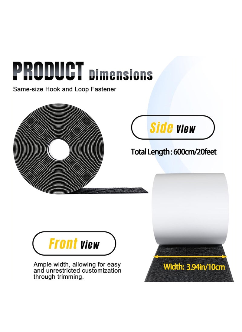 10cm x 600cm Black Heavy Duty Hook and Loop Tape Adhesive, Prevent Sofa Cushions,Patio Cushions, Carpets,Picture Wall Hanging, Double Sided Hook Loop Roll