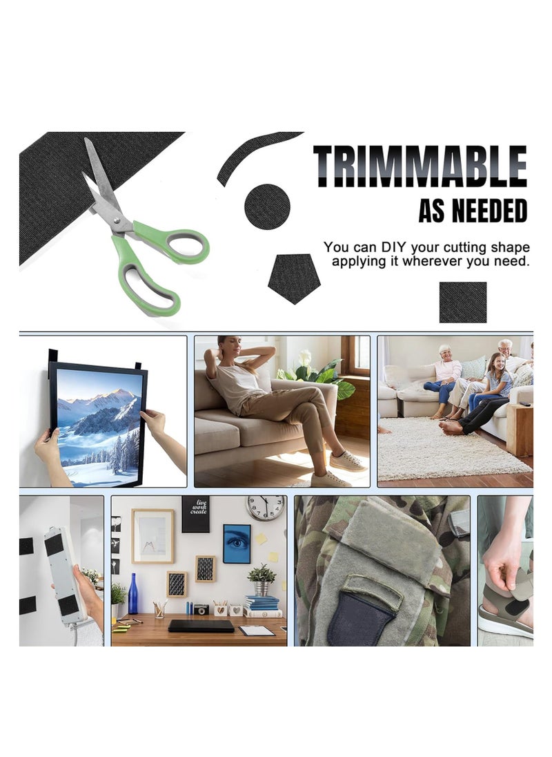 10cm x 600cm Black Heavy Duty Hook and Loop Tape Adhesive, Prevent Sofa Cushions,Patio Cushions, Carpets,Picture Wall Hanging, Double Sided Hook Loop Roll