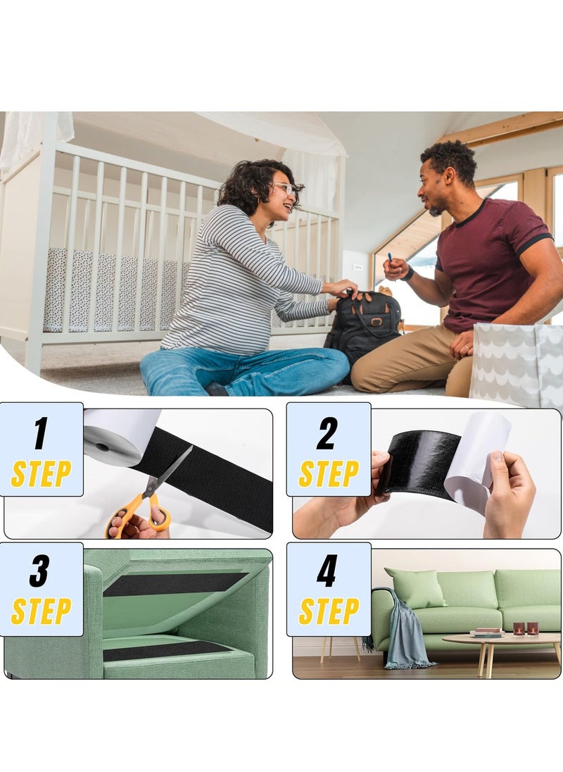 10cm x 600cm Black Heavy Duty Hook and Loop Tape Adhesive, Prevent Sofa Cushions,Patio Cushions, Carpets,Picture Wall Hanging, Double Sided Hook Loop Roll