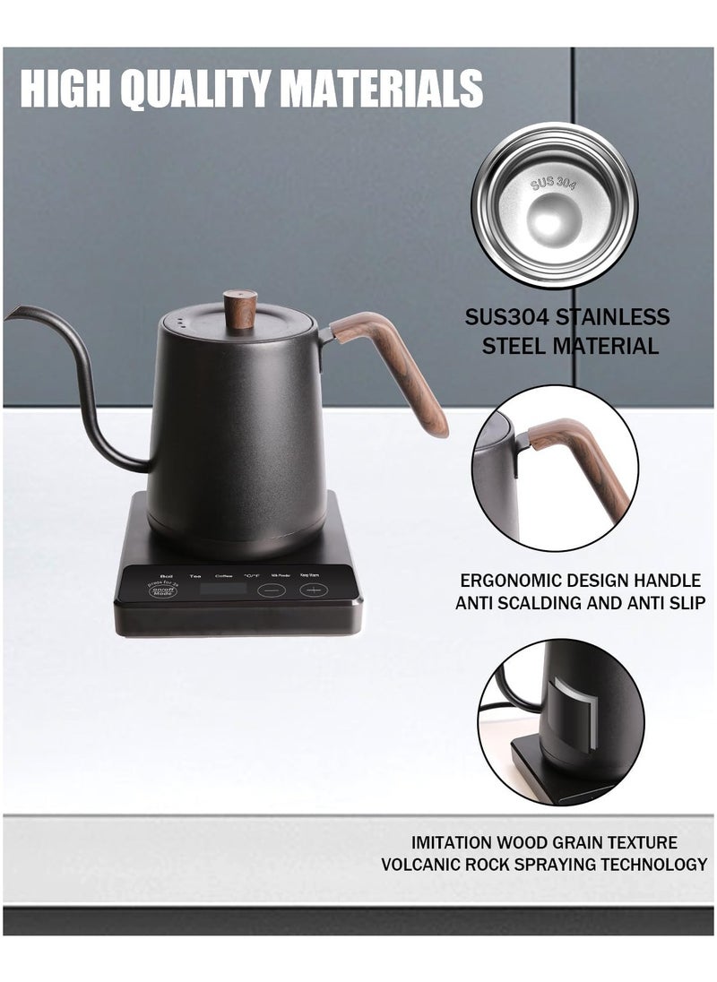 Electric Gooseneck Kettle 1000W Ultra Fast Boiling Water Kettle 100% Stainless Steel for Pour-over Coffee & Tea Leak-Proof Design Boil-Dry Protection 0.8L