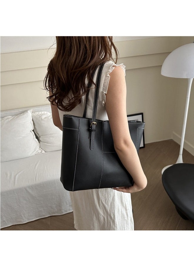 Women's Large Capacity Commuter Bag Tote Bag Simple Solid Color PU Material