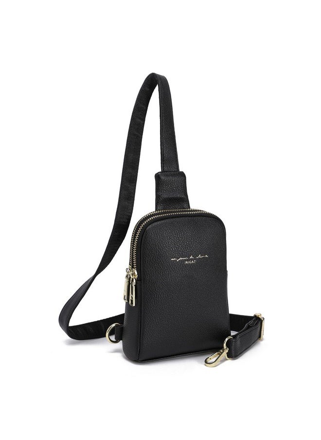 Small Crossbody Sling Bags For Women Vegan Leather Cell Phone Purse Fanny Packs For Women Men(Black)