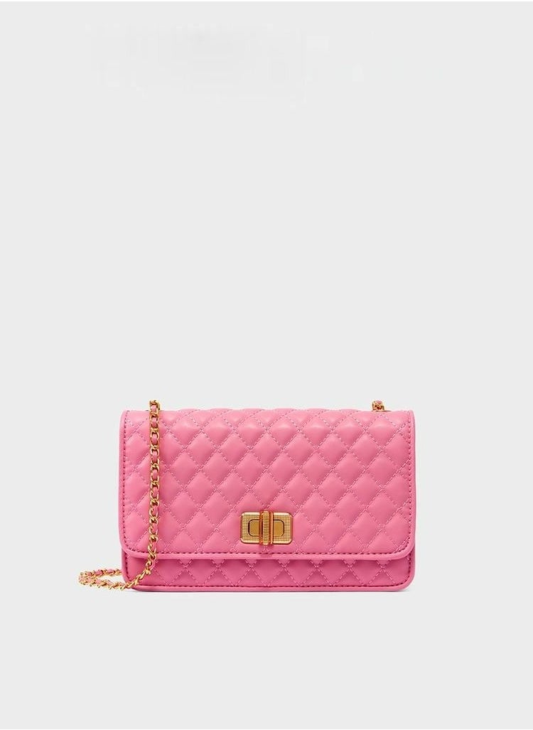 Charles & Keith Metallic Turn-Lock Quilted Clutch