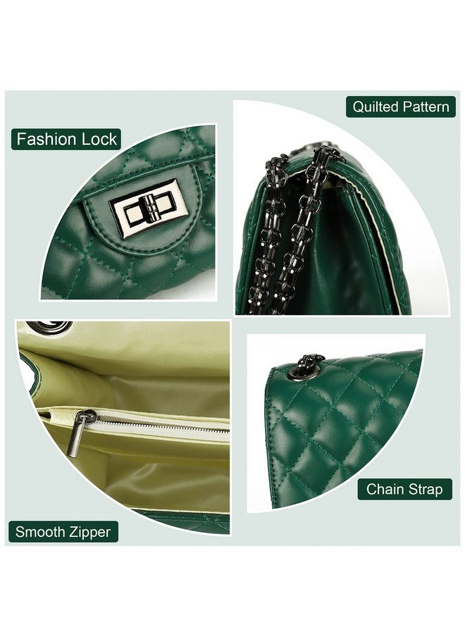Quilted Leather Crossbody Purse For Women Trendy Ladies Shoulder Bag With Chain Designer Purses Green