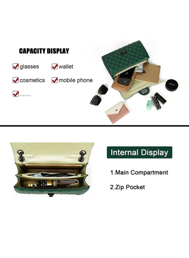 Quilted Leather Crossbody Purse For Women Trendy Ladies Shoulder Bag With Chain Designer Purses Green
