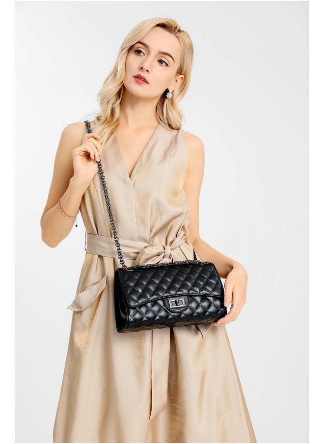 Quilted Leather Crossbody Purse For Women Trendy Ladies Shoulder Bag With Chain Designer Purses Green