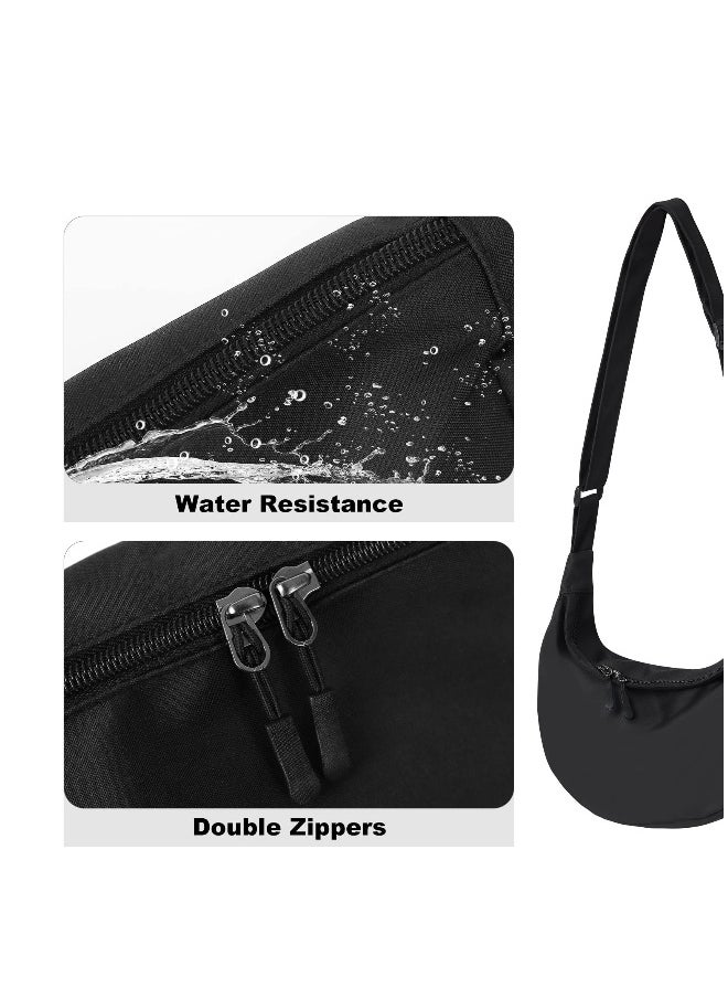 Small Sling Crossbody Bag for Women Men, Casual Crossbody Bag Sling Backpack with Adjustable Strap, Lightweight Nylon Shoulder Waist Pack Belt Bag with 2 Zippers for School Travel Hiking (Black)