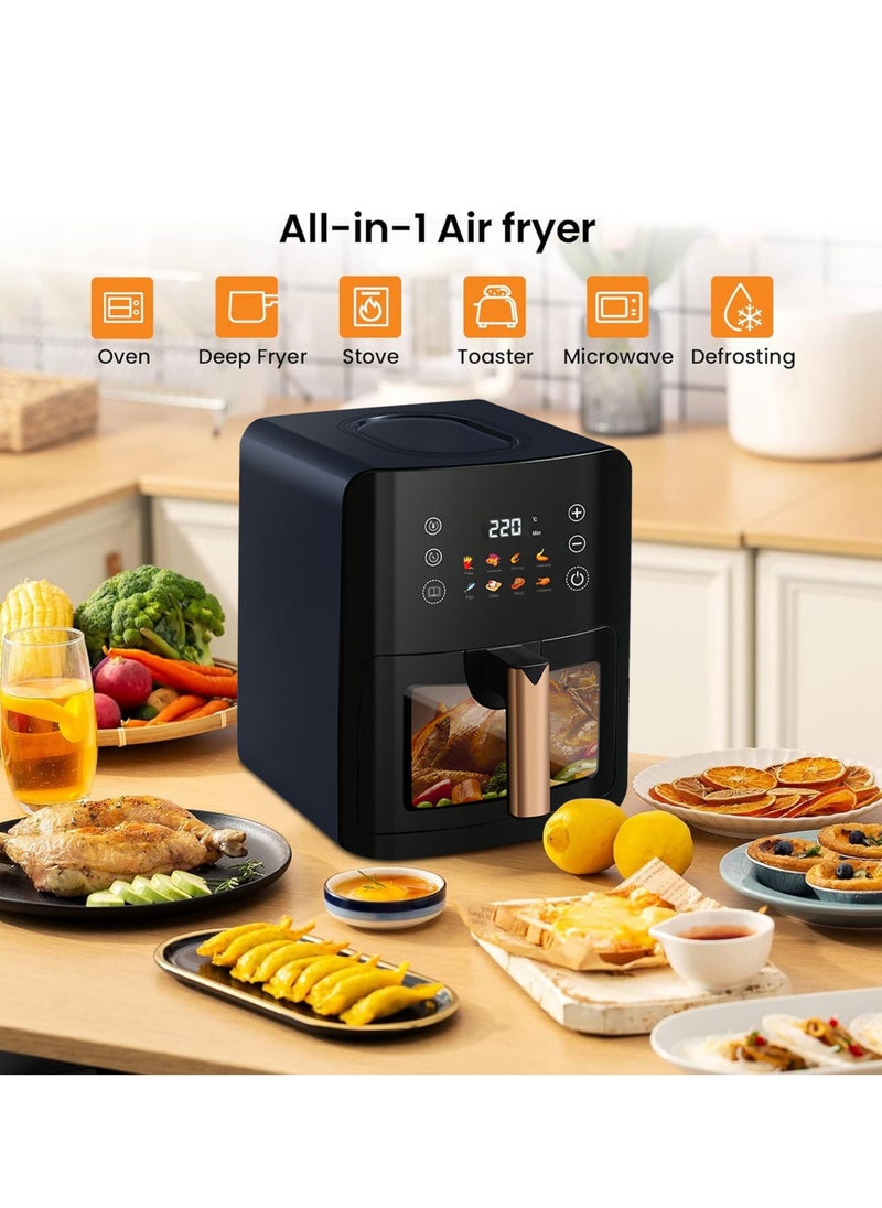 8L Air Fryer Large Capacity with Oil-Free, Visible Cooking Window & Internal Light, with Led Touch Screen for 8-in-1 Functions, Space-Saving Slim Design And Customized Temp/Time