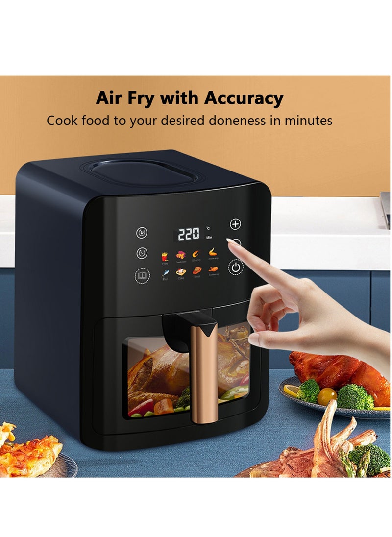 8L Air Fryer Large Capacity with Oil-Free, Visible Cooking Window & Internal Light, with Led Touch Screen for 8-in-1 Functions, Space-Saving Slim Design And Customized Temp/Time