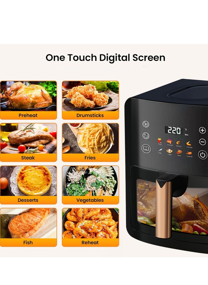 8L Air Fryer Large Capacity with Oil-Free, Visible Cooking Window & Internal Light, with Led Touch Screen for 8-in-1 Functions, Space-Saving Slim Design And Customized Temp/Time