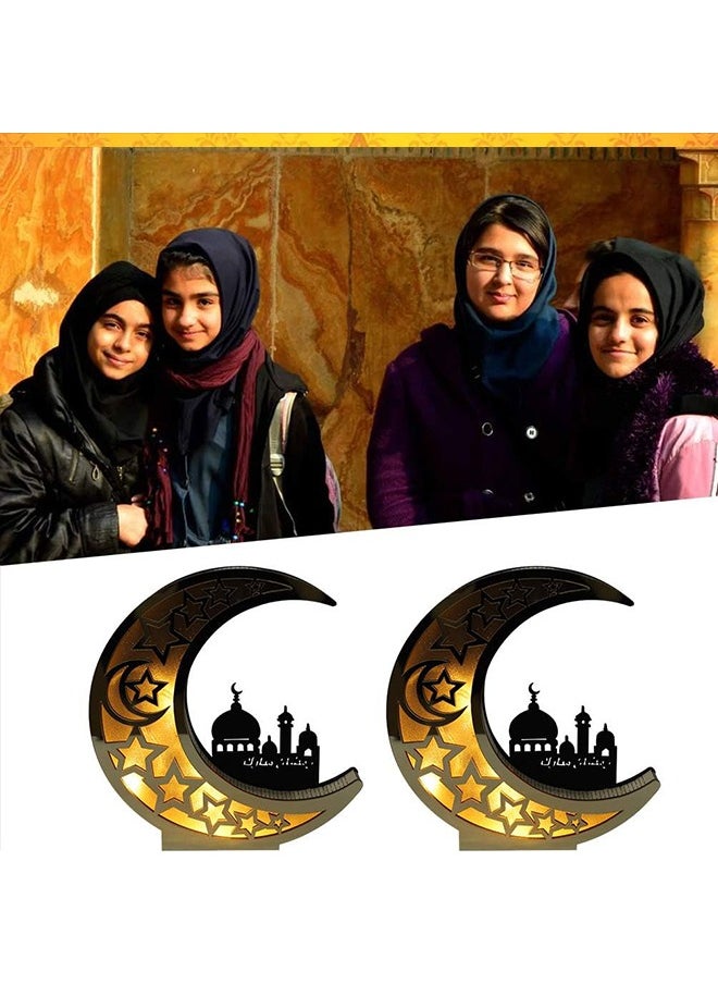 Ramadan Decorations,Ramadan Lights,Moon Shape LED Light for Eid Mubarak Ramadan Lamp Home Decoration Wooden Hollow Night Light