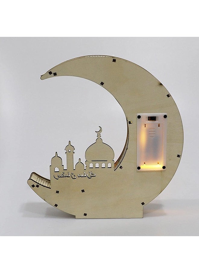 Ramadan Decorations,Ramadan Lights,Moon Shape LED Light for Eid Mubarak Ramadan Lamp Home Decoration Wooden Hollow Night Light