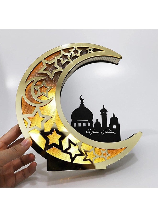 Ramadan Decorations,Ramadan Lights,Moon Shape LED Light for Eid Mubarak Ramadan Lamp Home Decoration Wooden Hollow Night Light