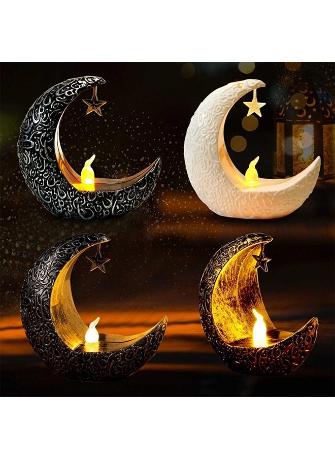 4 PCS Ramadan Star Moon LED Candlestick Lamp for Ramadan Decoration Kareem Islamic Muslim Home Decor or Eid Mubarak Party Gifts