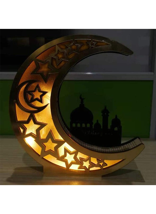 Ramadan Night Light Eid Mubarak Wooden LED Lights Moon Desktop Ornaments for Muslim Light Home Table Decoration