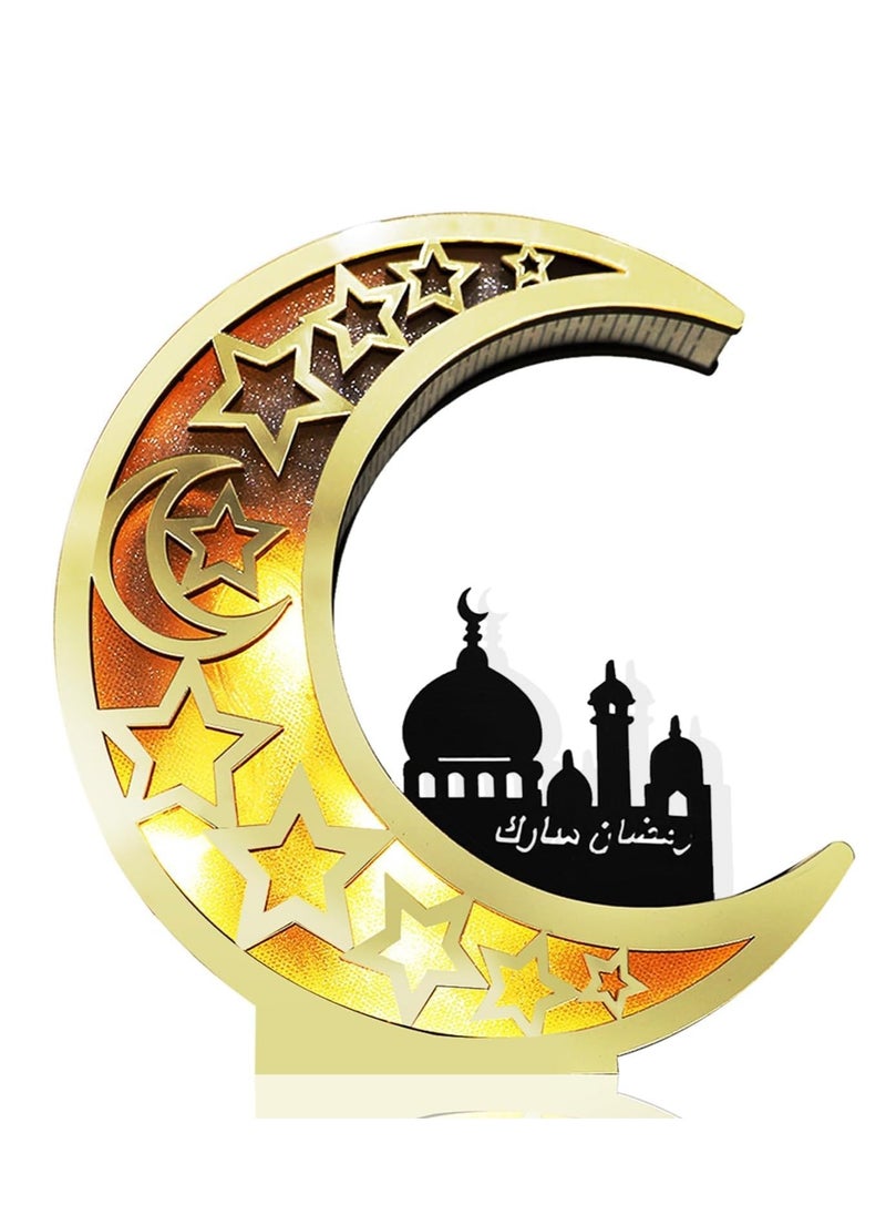 Ramadan Night Light Eid Mubarak Wooden LED Lights Moon Desktop Ornaments for Muslim Light Home Table Decoration