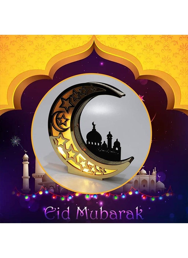 Ramadan Night Light Eid Mubarak Wooden LED Lights Moon Desktop Ornaments for Muslim Light Home Table Decoration