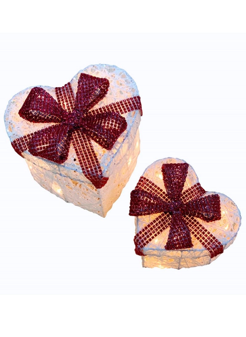 2-Piece Heart Shaped Gift Boxes Openable Top Cover with Warm LED Fairy Lights