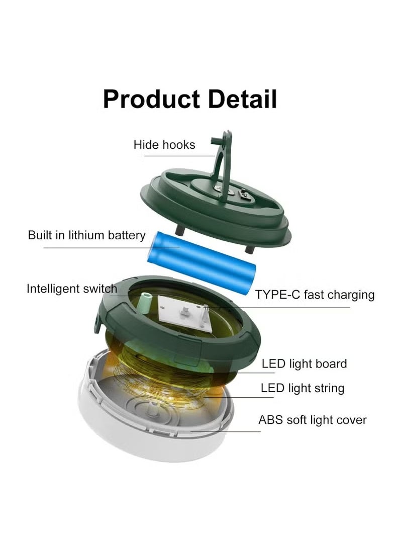 String Lights, 2 in 1 Outdoor Camping Lantern with Multi Lighting Modes (32.8Ft), Quick 30s Recovery, Waterproof, Type-C Fast Charging, Portable Camping Lights for Camping, Yard, Hiking