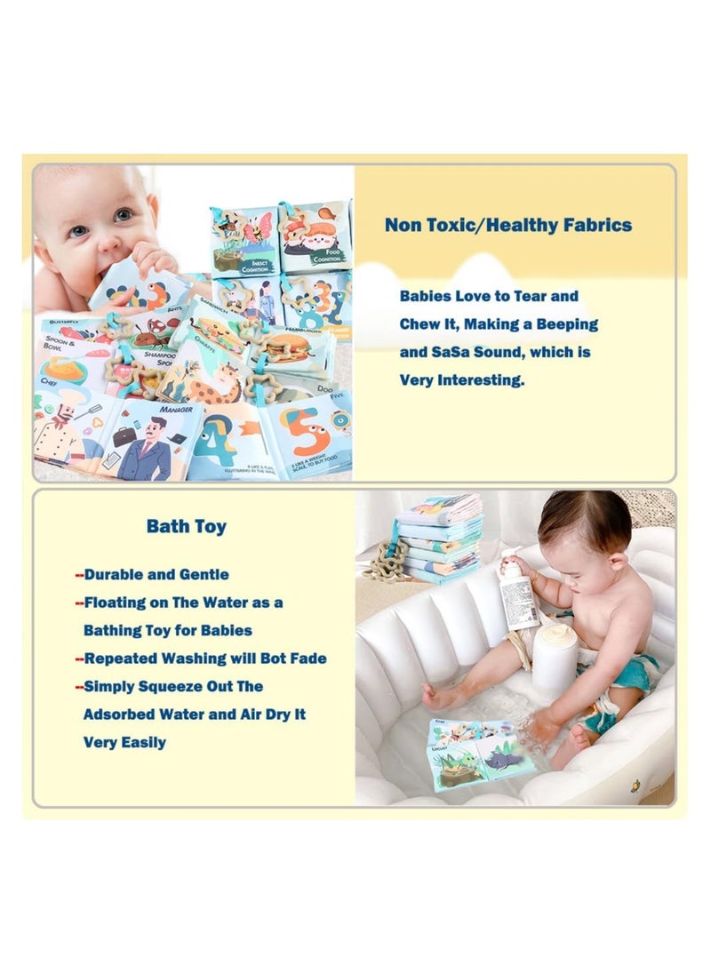 Soft Cloth Baby Books for Infants (0-18 Months) - 6 Washable, Non-Toxic Crinkle Books with Sound Paper - Perfect Baby Shower Gift and Educational Toy for Newborns and Toddlers.