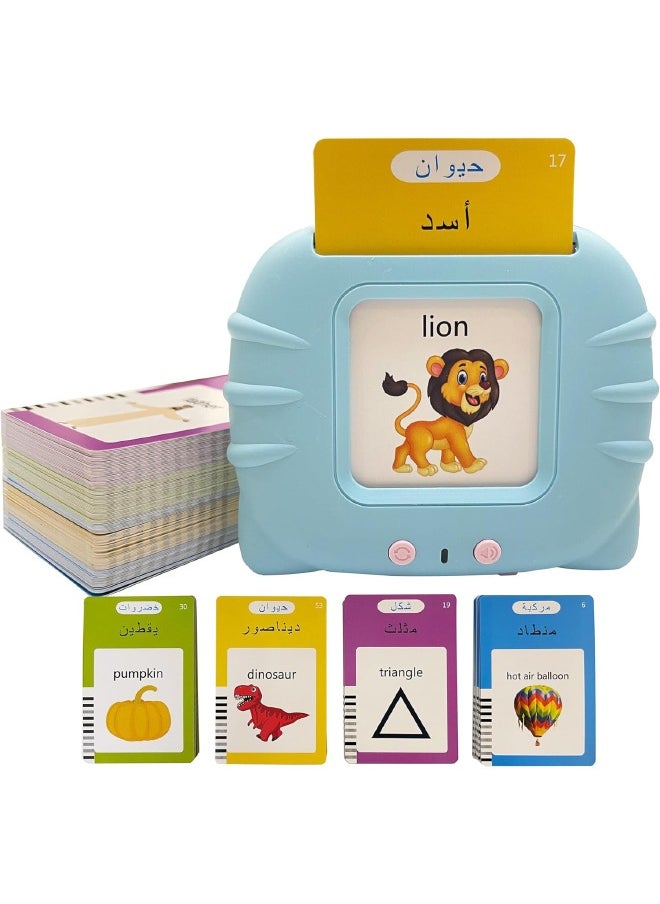 Arabic English Educational Learning Toys for 2-6 Year Old Kids, Listen and Learn Literacy Audible Flash Cards for Kid, Arabic Learning Toys for Toddlers, 112 Pieces Talking Audio Flashcards with Sound Effects Contains 224 Sight Words