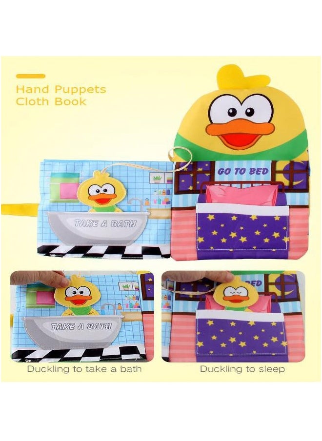 Baby Books, Soft Book Duck Cloth Hand Puppet Sensory Books, Interactive Books Early Learning, Newborn Essentials Infant Gifts for Baby Boys Girls 3-12 Months