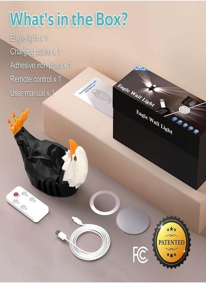 Eagle Light Decorative Light Kid Night Light Mood Light LED Wall Light Magnetic LED Wall Mounted Eagle Light with Remote Control, USB Charging, Battery Powered and Removable Rechargeable Eagle Light for Indoor, Office