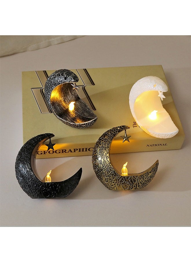 Ramadan Decoration 4 PCS Star Moon LED Candlestick Lamp for Ramadan Kareem Islamic Muslim Home Decor or Eid Mubarak Party Gifts