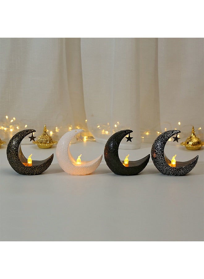 Ramadan Decoration 4 PCS Star Moon LED Candlestick Lamp for Ramadan Kareem Islamic Muslim Home Decor or Eid Mubarak Party Gifts