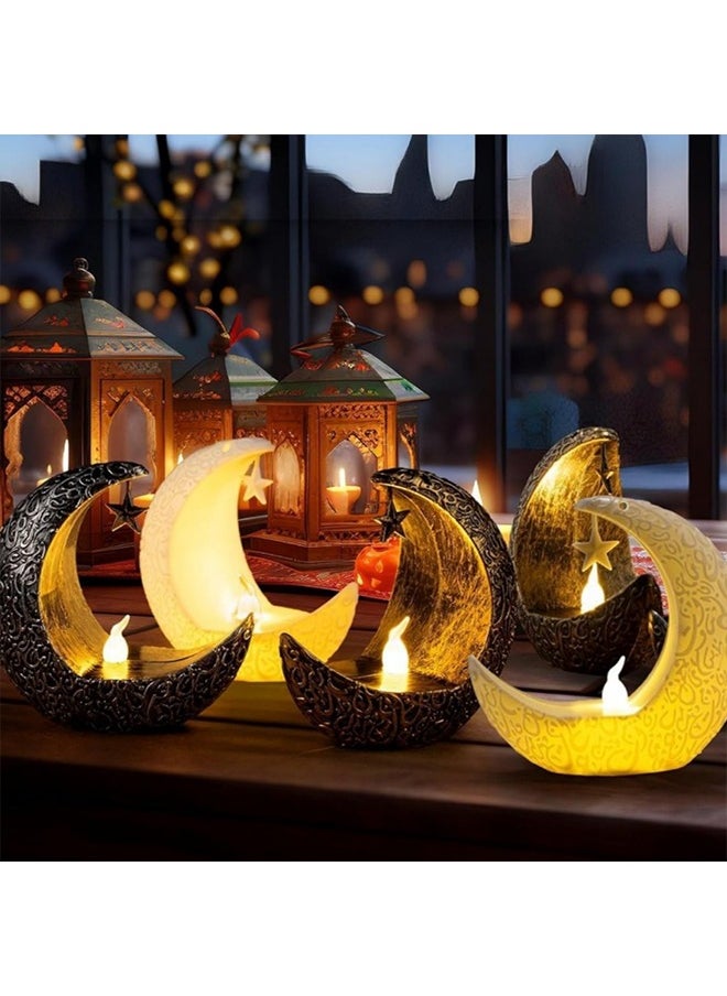 Ramadan Decoration 4 PCS Star Moon LED Candlestick Lamp for Ramadan Kareem Islamic Muslim Home Decor or Eid Mubarak Party Gifts