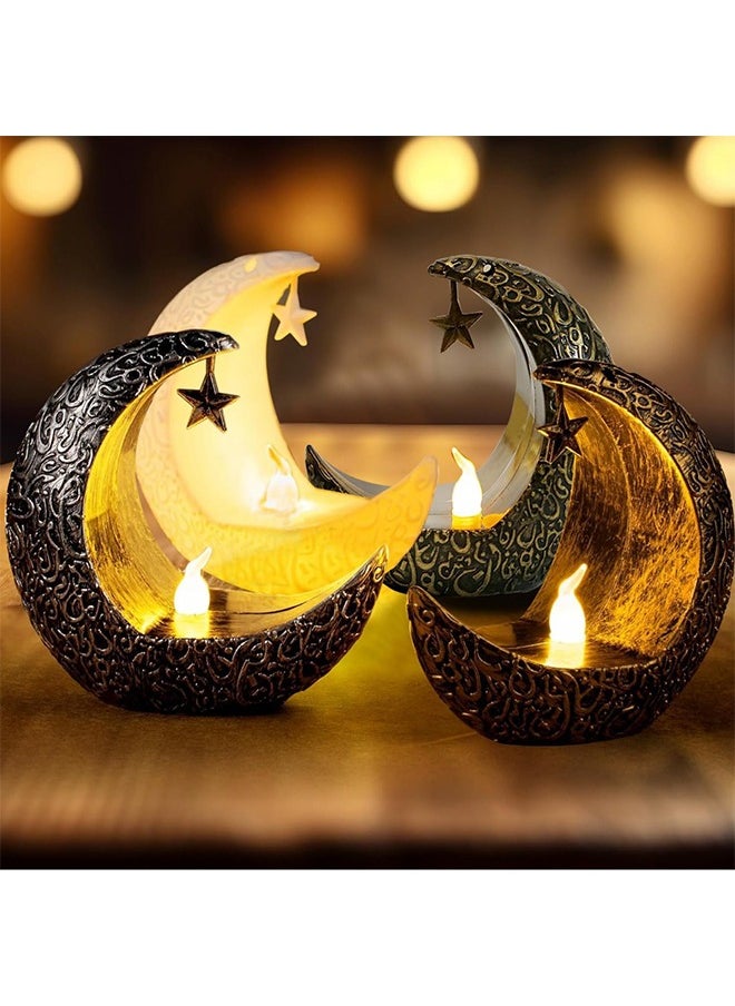 Ramadan Decoration 4 PCS Star Moon LED Candlestick Lamp for Ramadan Kareem Islamic Muslim Home Decor or Eid Mubarak Party Gifts