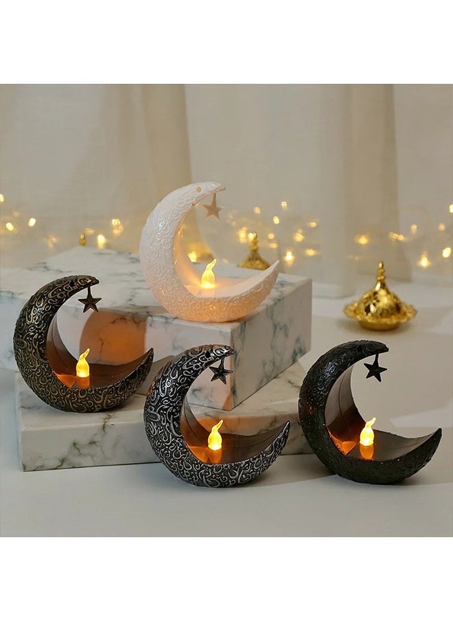 Ramadan Decoration 4 PCS Star Moon LED Candlestick Lamp for Ramadan Kareem Islamic Muslim Home Decor or Eid Mubarak Party Gifts