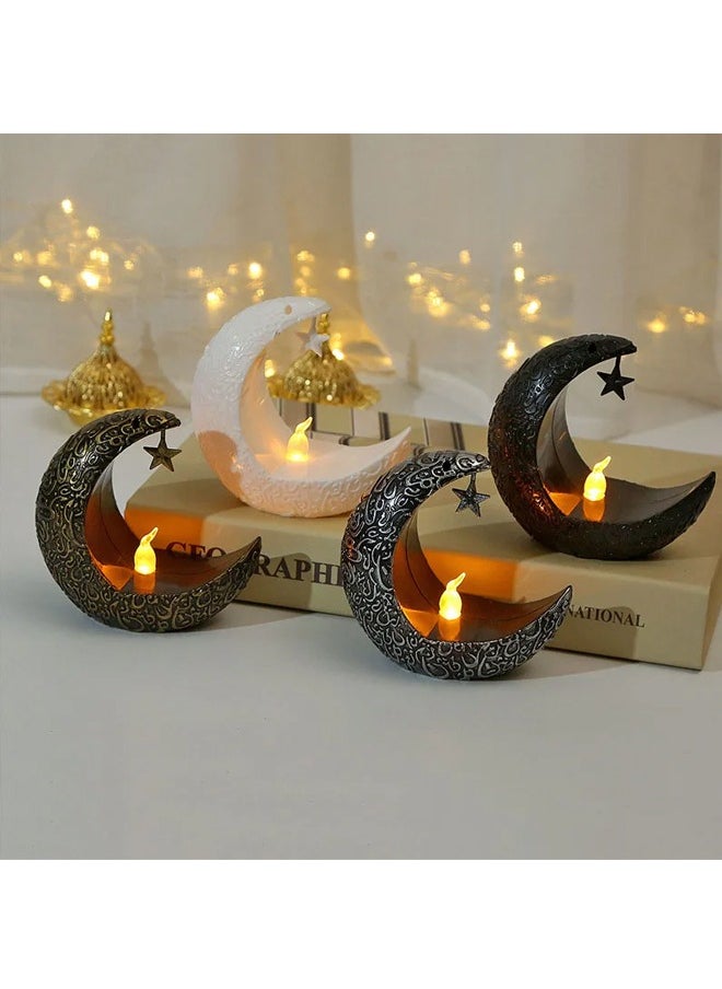 Ramadan Decoration 4 PCS Star Moon LED Candlestick Lamp for Ramadan Kareem Islamic Muslim Home Decor or Eid Mubarak Party Gifts