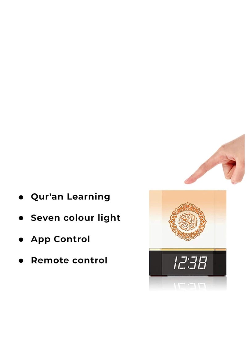 Quran Speaker with Lamp & Clock – 14 Language Translations, 18 Reciters, Azaan Settings & Mobile App Control, Perfect Islamic Gift for All Ages