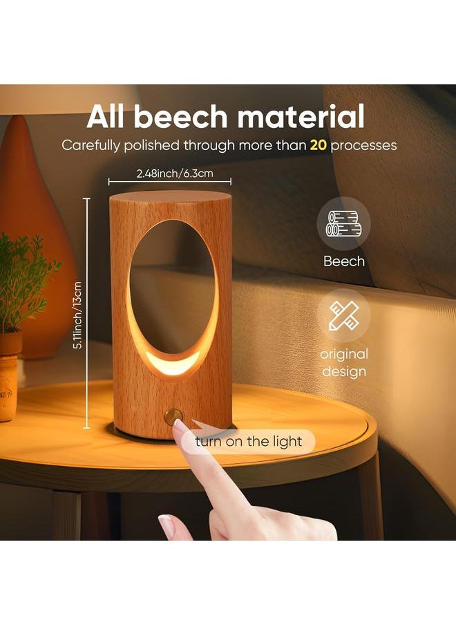 Rechargeable Night Light for Baby Nursery Wireless LED Bedside Lamp Wooden Table Lamp with Dimmable ，Touch Lights for Kids Breastfeeding Bedroom Creative Home Decor Unique House warmging Gift