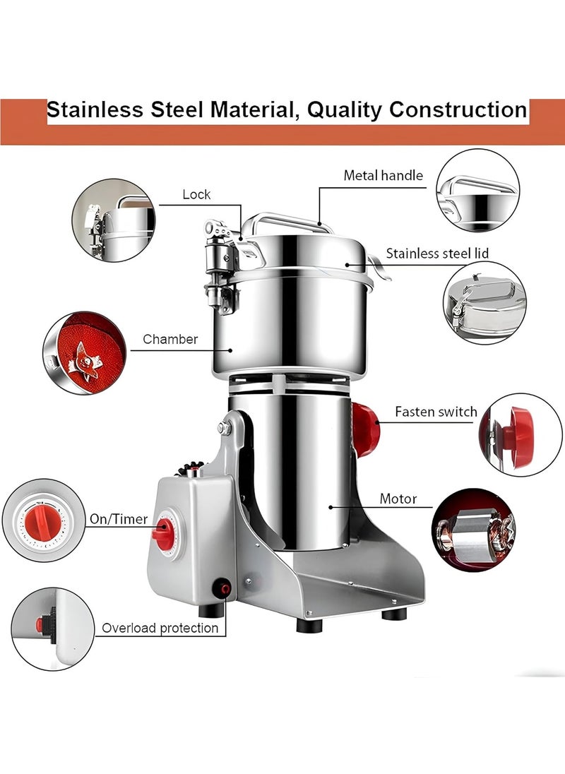 Household Small Crusher Grains Dry Grinding Machine,Stainless Steel 2000W High Power Spice Mill, 400g Fine Grinding Broken Powder Machine For Home/Restaurant/Hotel/Chinese Medicine