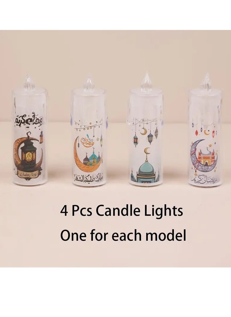 4pcs LED Ramadan Candle Lights - Battery-Powered, Plastic Tabletop Decor for Eid & Festive Occasions