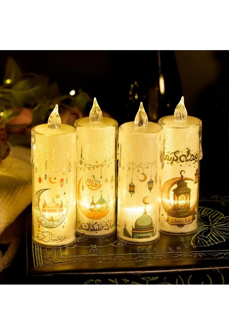 4pcs LED Ramadan Candle Lights - Battery-Powered, Plastic Tabletop Decor for Eid & Festive Occasions